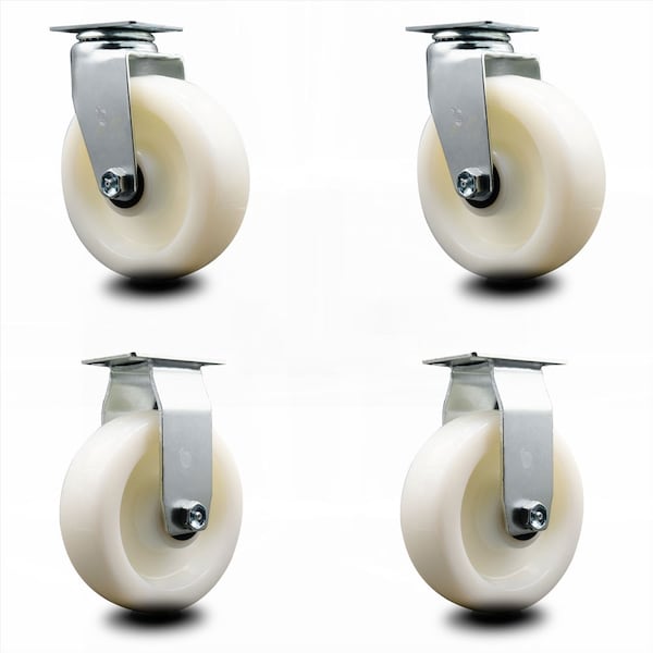 6 Inch Nylon Caster Set with Roller Bearings 2 Swivel 2 Rigid SCC